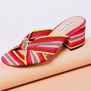 Chelsea & Violet Gia Women's Striped Pink and Yellow Heels